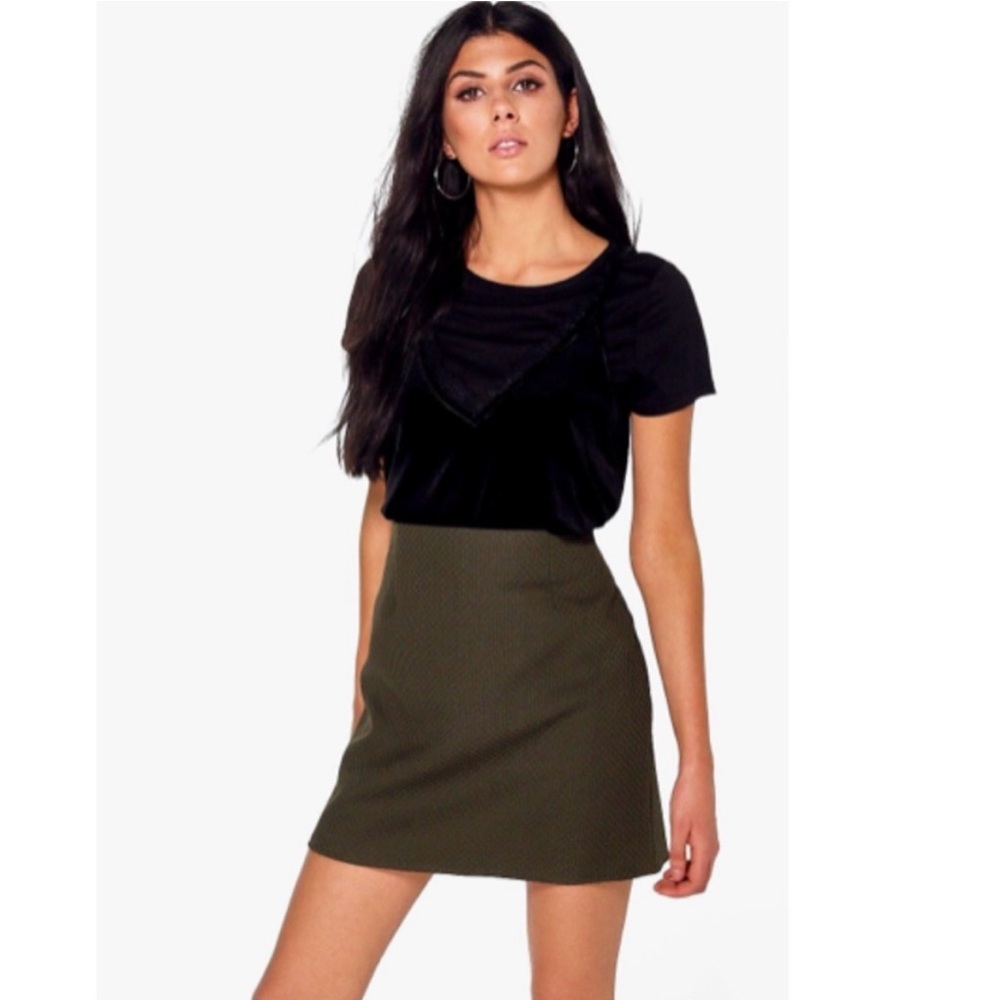Boohoo Woven A-Line Dark Green/Olive Mini Skirt